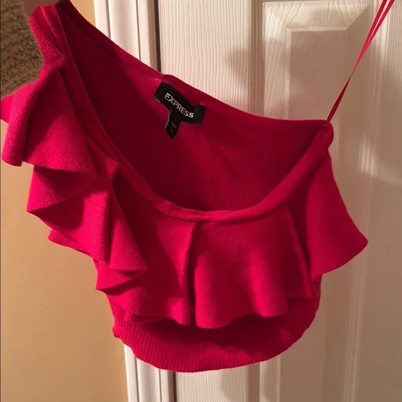 EXPRESS Pink Stretchy Fine knitted Sweater knit cropped Top - Picture 5 of 6